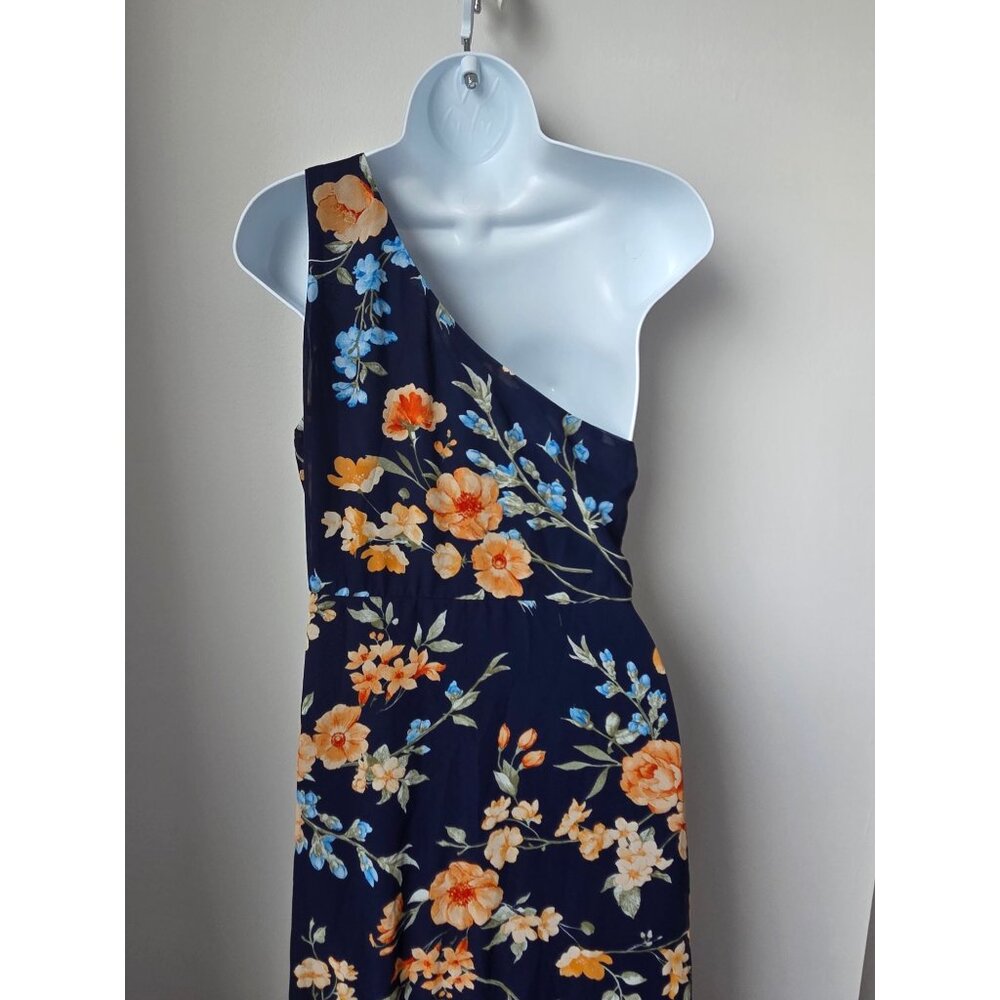 Lulus Elegant Admiration Navy Blue Floral One Shoulder Maxi Dress Medium - Picture 10 of 11